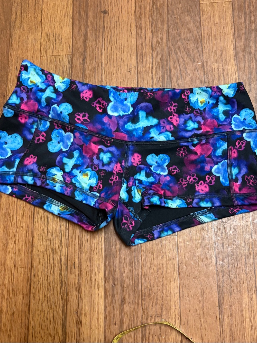 Fleo Women’s Black Floral Bike Shorts with Blue & Pink Accents